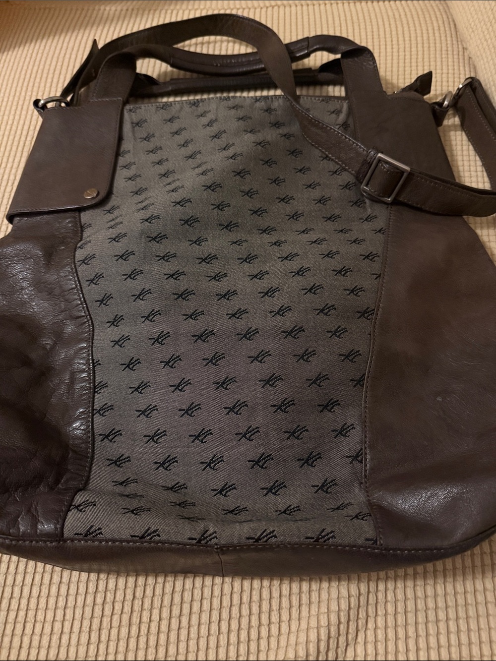 Kenneth Cole Women’s Brown Leather & Fabric Tote Bag - Stylish Everyday Carry